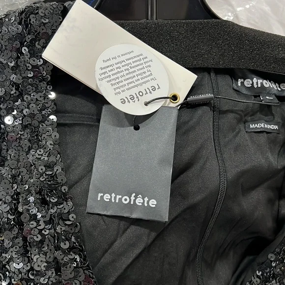 ‼️last call Retrofete Aubrey black sequence mini Long sleeve dress - Picture 8 of 8